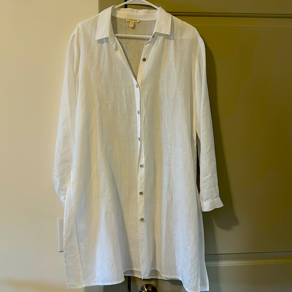 Eileen Fisher Linen High Slit Shirt (Size SP)